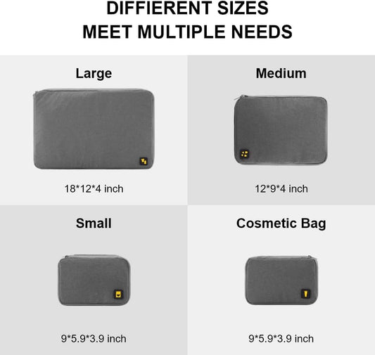 LEVEL8 4 Set Packing Cubes Travel Luggage Packing Organizers - Grey