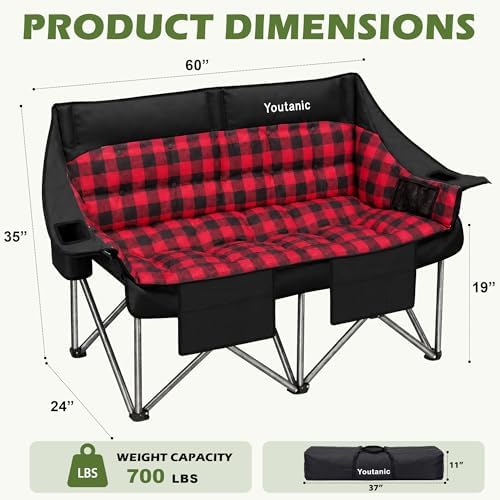 Youtanic 60" Extra Double Camping Chair for Adults, 700lbs Padded Loveseat