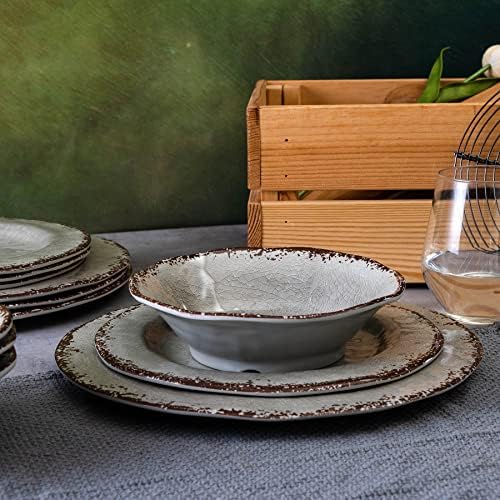 LEHAHA Farmhouse Melamine Dishes Dinnerware Set, Kitchen Dining Set for 4