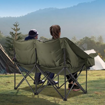 Huskfirm Padded Double Camping Chair, 2 Person Camping Chair, Green Plaid