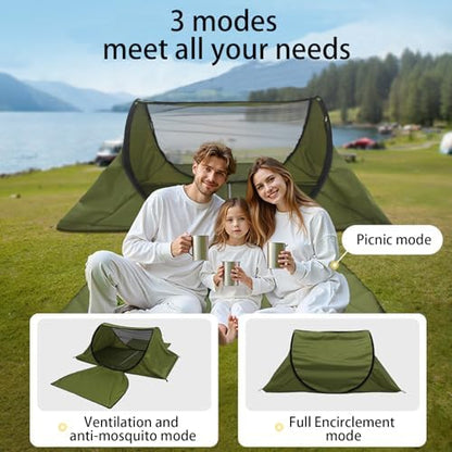 Portable Camping Tent with Double Door Design, Folding Mosquito Net Shelter with Storage Bag, Army Green