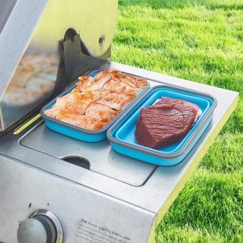 Extra Large Collapsible Food Storage Containers with Lid & Air Vent, 58 oz, 4 Pack, XL Collapsible Marinade Container with Lid Foldable Silicone Containers, Microwave Freezer Dishwasher Safe, Blue