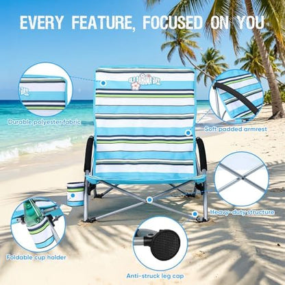 350lbs Capacity Low Beach Chair Lightweight Folding Sand Chair for Camping