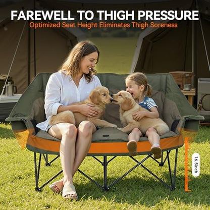 Oversized Double Camping Chair Padded Camping Chairs for Adults,Green
