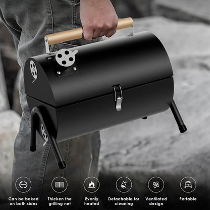 Portable bbq Charcoal Grill Small Folding Table Top Charcoal Grill for Outdoor Camping Two Side Carbon Smoker Griller with bbq Grill Brush and Metal Tongs (Black)