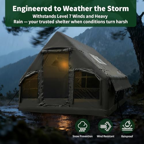 NANJEEN® Large Luxury Inflatable Camping Tent,Wind & Rain Resistant,12㎡ Interior,2-10 Person Shelter,8 Minutes Fast Setup with Hand Pump,All-Season Ready,Dual Doors,Mosquito-Proof Mesh Windows