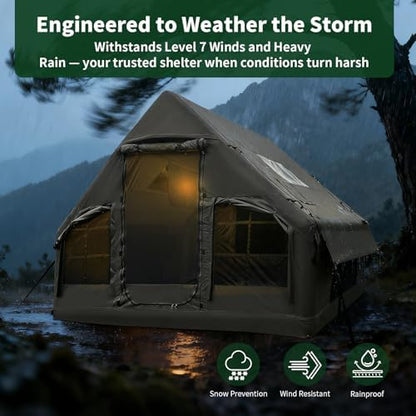 NANJEEN® Large Luxury Inflatable Camping Tent,Wind & Rain Resistant,12㎡ Interior,2-10 Person Shelter,8 Minutes Fast Setup with Hand Pump,All-Season Ready,Dual Doors,Mosquito-Proof Mesh Windows