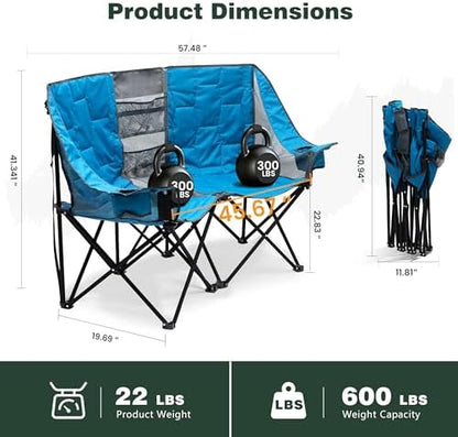 SUNNYFEEL Folding Double Camping Chair Oversized Loveseat for Adults