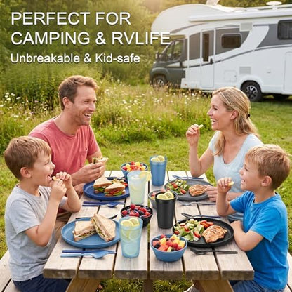 28 Piece Dinnerware Set for 4, Unbreakable Plates and Bowls Sets