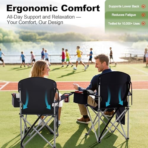 Folding Portable Camping Chair with Cooler, Cup Holder & Storage Pocket