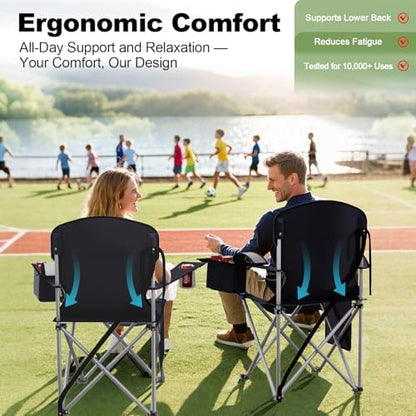 Folding Portable Camping Chair with Cooler, Cup Holder & Storage Pocket