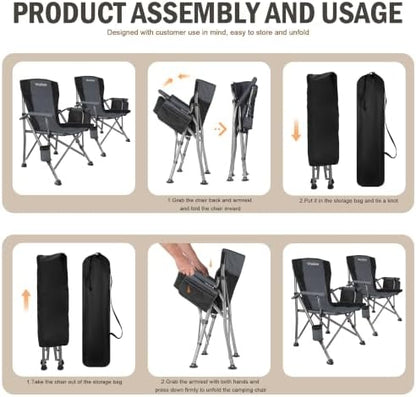 2 Pack Folding Camping Chair with Cup Holder and Storage Bag,Heavy Duty Supports 400 LBS,Portable Outdoor Chair for Camp,Lawns,Travel,Fishing,Grey
