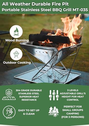 CAMPINGMOON Medium Portable Fire Pit Grill Wood Burning MT-035
