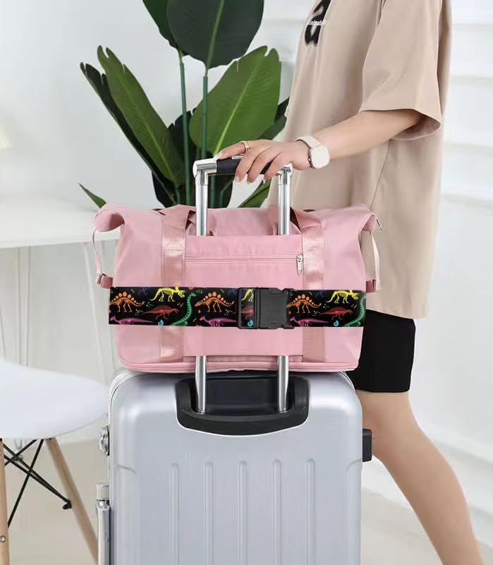 Luggage Straps for Suitcases Travel Belt Accessories, Cute Suitcase Strap, Adjustable Luggage Belt Strap, Heavy Duty with Quick-Release Buckle Luggage Strap Cute Colorful Dinosaurs