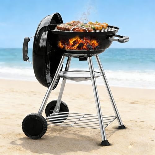 BEAU JARDIN Premium 18 Inch Charcoal Grill for Outdoor Cooking Barbecue Camping BBQ Coal Kettle Grill Tailgating Portable Heavy Duty Round with Thickened Grilling Bowl with Wheels