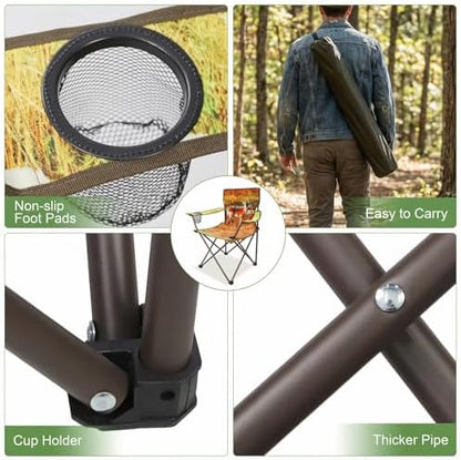 Camping Chairs 2 Pack with Animal Print,Folding Lawn Chair with Cup Holder & Carry Bag for Outdoor,Sports,Beach,Fishing,Sports