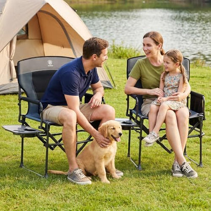 EVER ADVANCED Camping Directors' Chair with Side Table, Portable Folding with Compact Size, Heavy Duty Lawn Chair with Pocket for Camping, Sports and Fishing, 400lbs, Black Grey