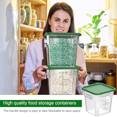 FoldTier 2 Pieces Square Food Storage Containers Polycarbonate Clear Food Container with Lid Commercial Food Storage with Graduations for Commercial Kitchen Dough Marinating Meat(Green, 8 Qt)