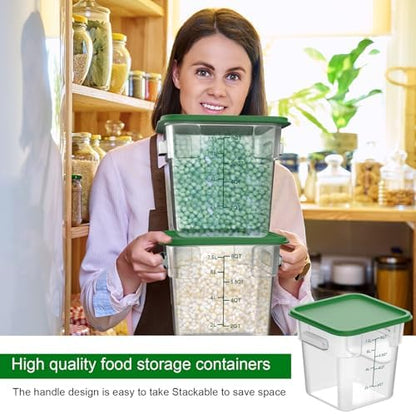 FoldTier 2 Pieces Square Food Storage Containers Polycarbonate Clear Food Container with Lid Commercial Food Storage with Graduations for Commercial Kitchen Dough Marinating Meat(Green, 8 Qt)
