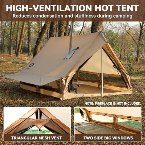 2 Person Hot Tents for Camping with Stove Jack, 4 Season Cabin Winter Tent