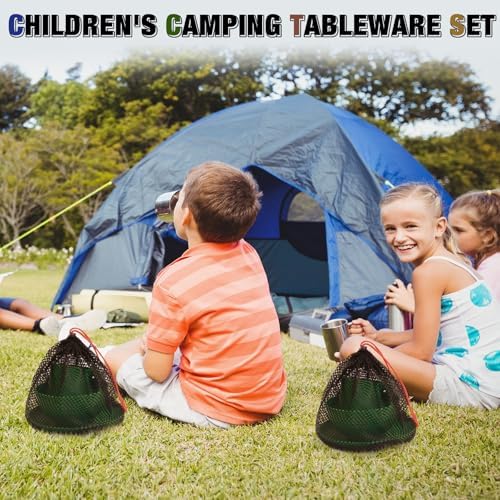 Scout Camping Mess Kit for Person Boy Scout Dishes Set Girl Scout Mess Kit with Mesh Bag Reusable Light Weight Eating Utensils Plastic Camping Cutlery Set for Travel Camp