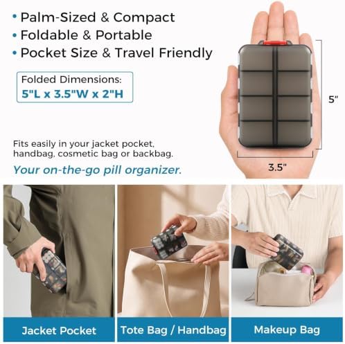 Foldable Portable 7 Day Pill Organizer 2 Times a Day, AM PM Weekly Pill Box
