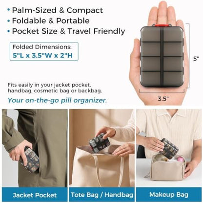 Foldable Portable 7 Day Pill Organizer 2 Times a Day, AM PM Weekly Pill Box
