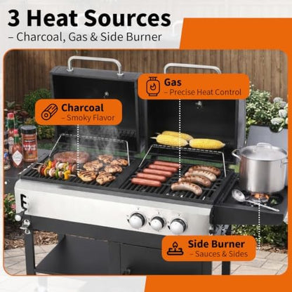 Propane Gas and Charcoal Combo Grill with Side Burner