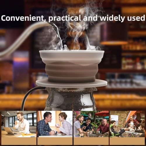 Paperless Collapsible Travel Pour Over Coffee Maker Camping, Travel Pour Over Coffee Dripper with Reusable Stainless Steel Filter, Single Cup Coffee Strainer (Grey)