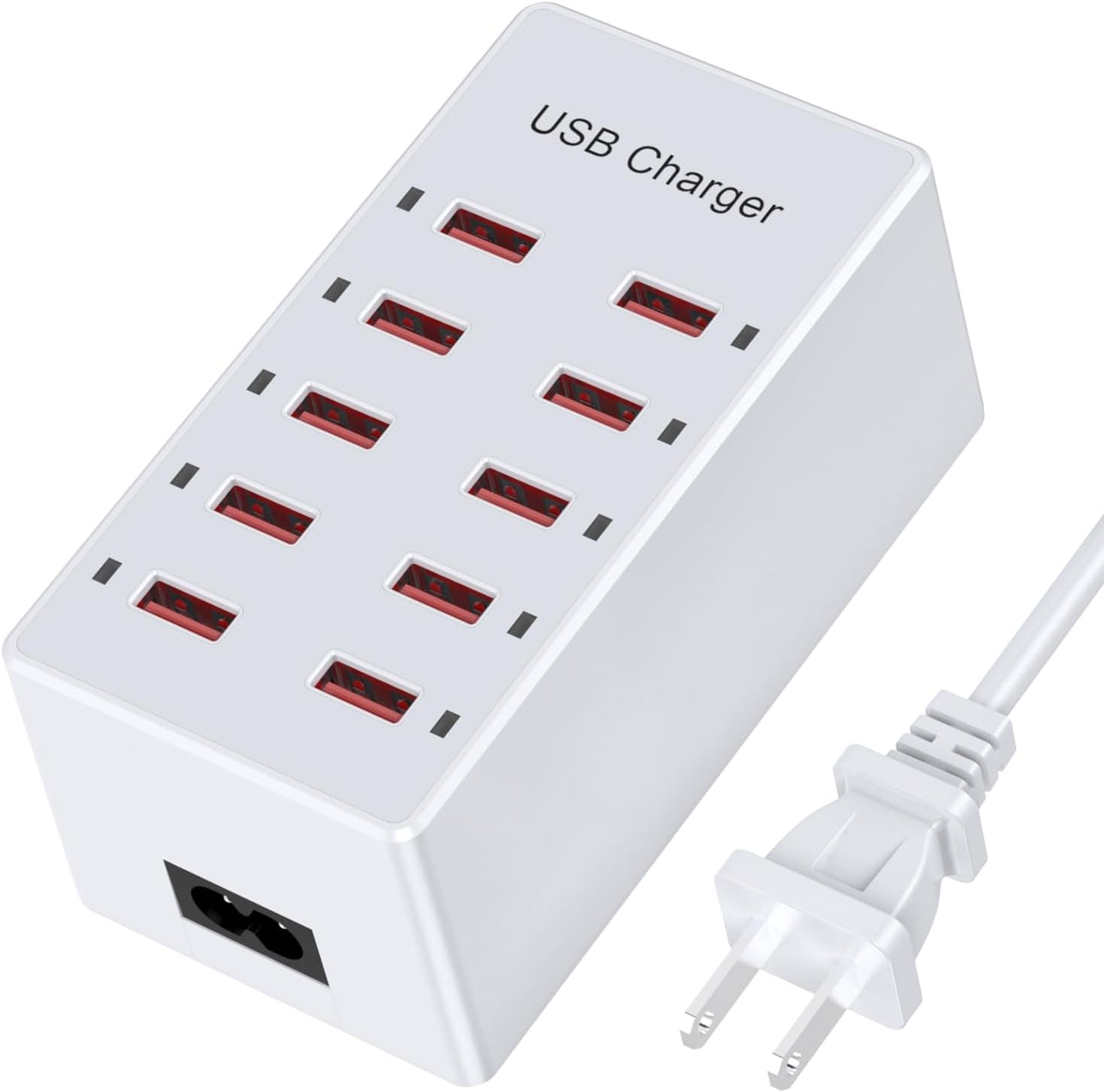 USB Charger 10-Ports Charging Station for Multiple Devices USB Wall Charger Power Hub Strip Smart Plug Charging Dock Block Compatible for iPhone Xs/XR,iPad,iPod,Smart Phones