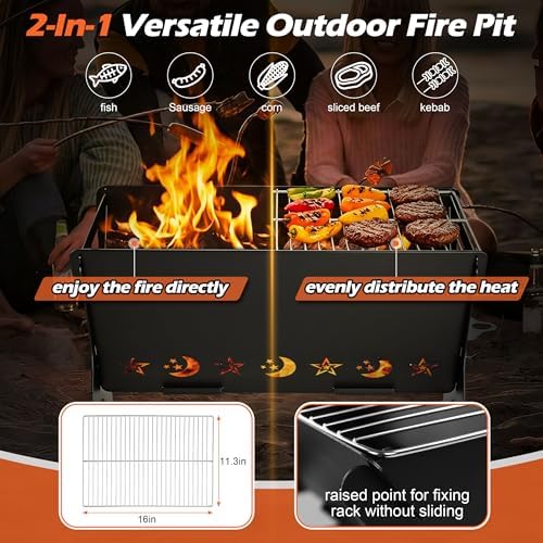 HaSteeL Mini Outdoor Grill, Portable Fire Pit With Grate For Camping