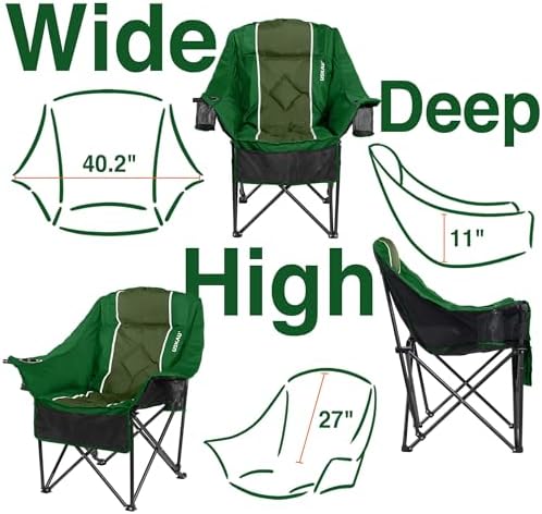 Oversized Camping Chair for Adults - Heavy Duty 400 lbs Padded Folding Chair with Wine Glass Holder, 2 Cup Holders & Side Pockets, Portable Carry Bag for RV, Tailgating, Lawn