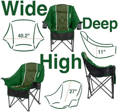 Oversized Camping Chair for Adults - Heavy Duty 400 lbs Padded Folding Chair with Wine Glass Holder, 2 Cup Holders & Side Pockets, Portable Carry Bag for RV, Tailgating, Lawn