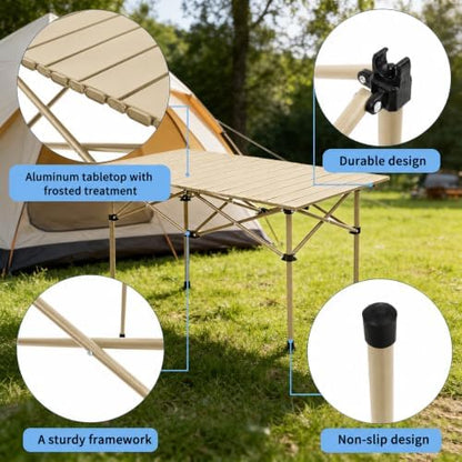 Camping Table with 4 Chairs, Portable Folding Picnic Table Set-Beige