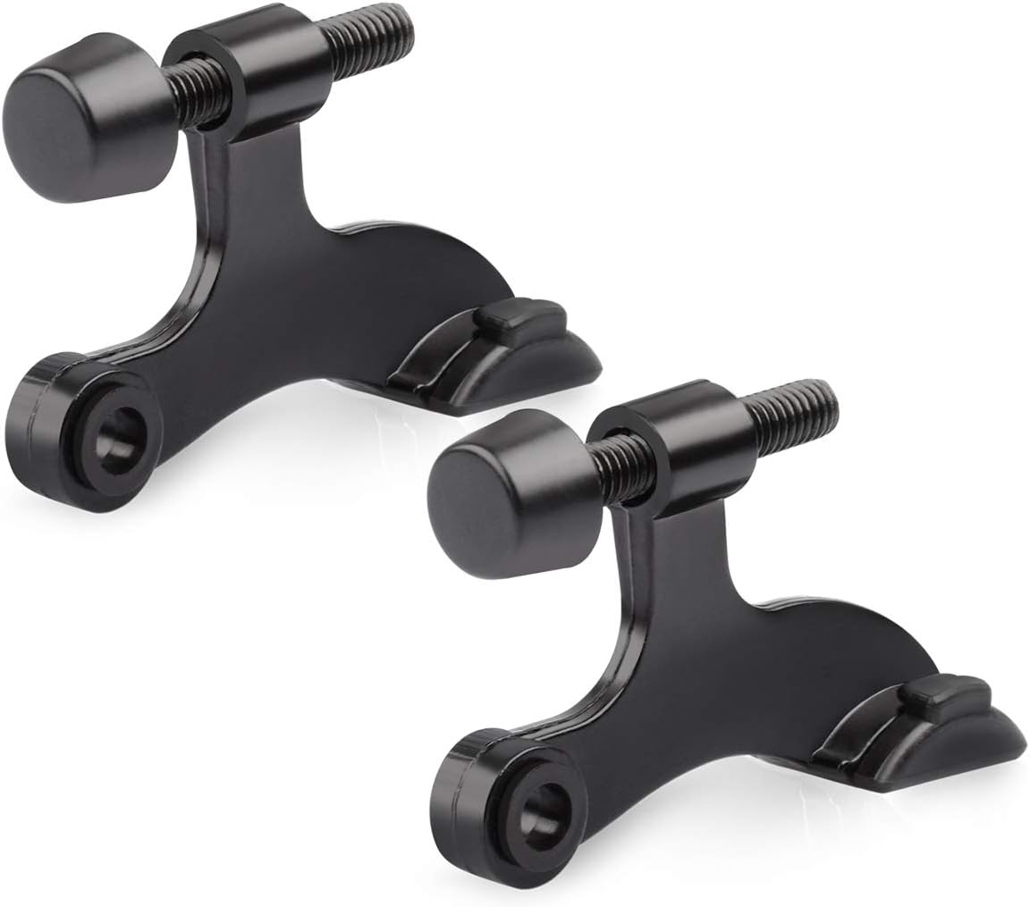HOMOTEK 2 Pack Hinge Pin Black Door Stopper,Adjustable Deluxe Heavy Duty Door Stopper 2-1/2"x1-3/4”,with Black Rubber Bumper Tips