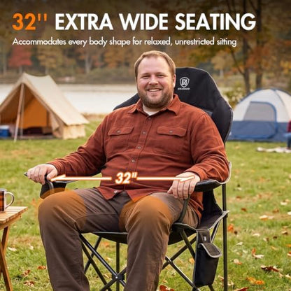 EVER ADVANCED Oversized Heated Camping Chair, Lawn Chairs Heated Chairs Outdoor Sports with 3 Heat Levels, Heated Folding Chair Camping Chairs for Adults Supports 400lbs, Battery Not Included