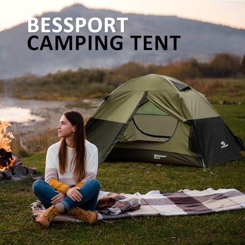 Bessport Camping Tent 1/2 Person Tent Waterproof Two Doors Backpacking Tent Easy Setup Lightweight for Outdoor, Hiking Mountaineering Travel