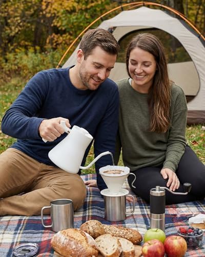 AGOGO Stainless Steel V60 Coffee Dripper & 50 Paper Filters, Cream