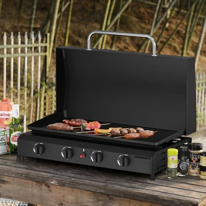 SKOK 4 Burners Outdoor Tabletop Gas Griddle with Hood, Flat Top Grill