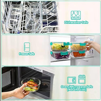 M MCIRCO 10 Pack Glass Food Storage Container with Lids, Green