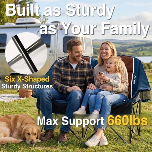 Oversized Double Camping Chair - 2 Person Folding Loveseat for Campfire Snuggle Freedom, Heavy Duty 660LBS Support with Frustration-Free Oversized Carry Bag, Perfect for Couples, Dogs & Sports