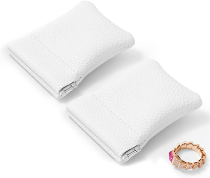 2 Pack PU Leather Slim Engagement Wedding Ring Pouch Leather Jewelry Pouch Christmas,Wedding Party Favor Gift Bag(White)