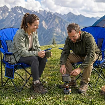 2-Pack Lightweight Heavy Duty Camping Chairs, Up to 400lbs Capacity Folding Chair with Cooler Bag & Cup Holder, Oversized Portable Lawn Chair for Outdoor, Fishing, Tailgating, Beach (Blue)