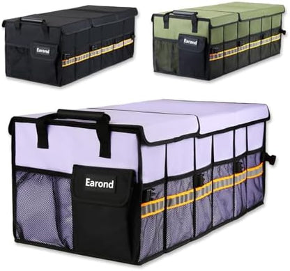 Car Trunk Organizer with Lid,Collapsible Car Storage Organizer with Multi Compartments and Securing Straps for SUV,Sedan,Jeep-Cyan
