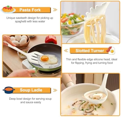 TeamFar Silicone Cooking Utensil Set of 7, Kitchen Cooking Utensil Set