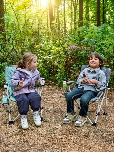 EVER ADVANCED Kids Camping Chairs with Cup Holder, Padded Folding Camping Chair Outdoor with Safety Lock, Carry Bag, Lightweight Portable Camp Chairs for Beach, Balcony, Patio, Supports 150lbs, Green