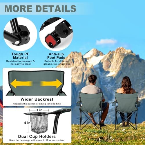 Joyfair Camping Chairs for Lawn & Beach, Large for Adults, Grey