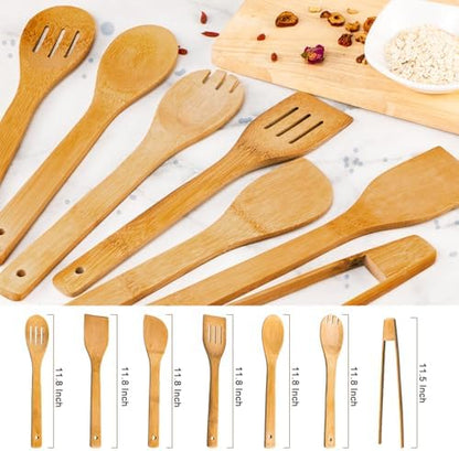 Eisinly 7-Piece Wooden Cooking Spoons,Durable Carbonized Bamboo Utensil Set