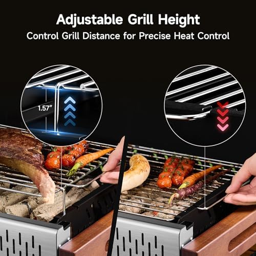 Portable BBQ Charcoal Grill, No Assembly Hibachi Grill for Camping