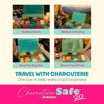 SubSafe Charcuterie Safe 2.0 with Ice Pack - Waterproof Charcuterie Board with Lid, Customizable Dividers, Mini Containers & Cheese Knife - BPA-Free, Food Safe Tackle Box Organizer - Seafoam Green
